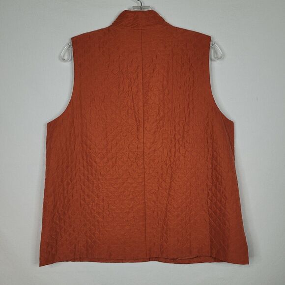 Eileen Fisher 100% Silk Vest Womens M Terracotta Quilted Snap Front Lightweight - Picture 2 of 13